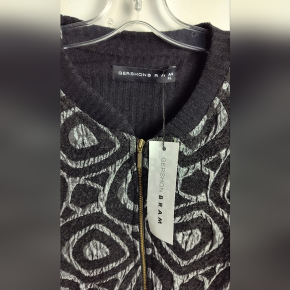 NWT Gershon Bram light wool blend coat art to wear abstract print textured black - Picture 4 of 11